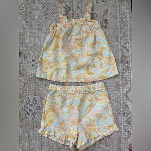 Floral Yellow and Blue Skirt and Shorts Set